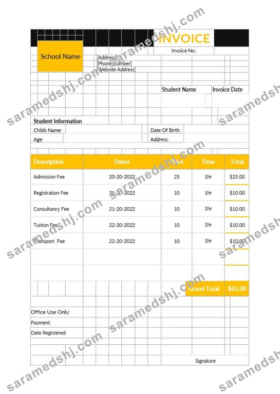 Preschool Education Invoice Template